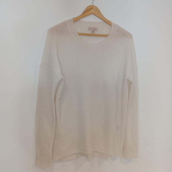 PHILOSOPHY 100% Cashmere Eggshell Cream White Lightweight Sweater Top Sz S - Picture 2 of 9